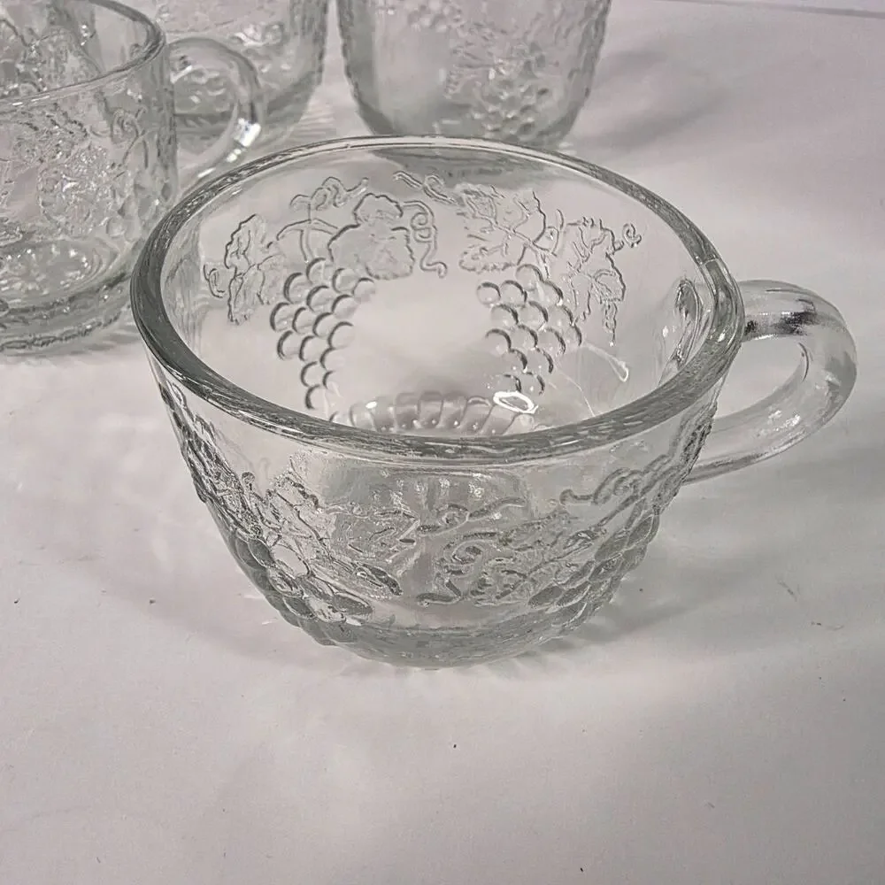 Vintage Anchor Hocking Grape Leaf Clear Glass Punch Cups Set of 8 USA